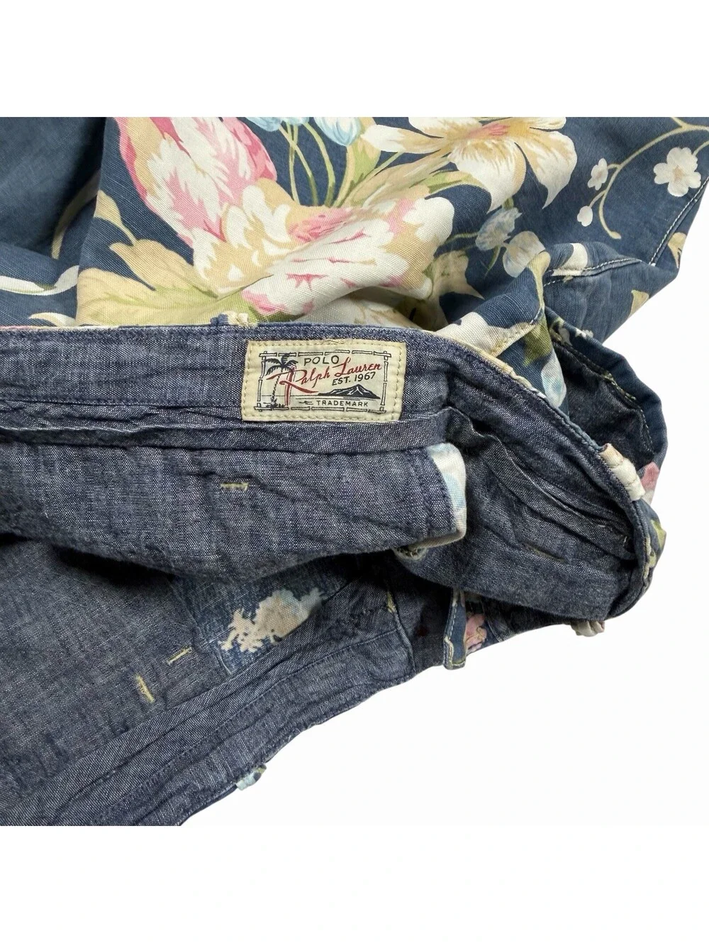 Polo Ralph Lauren Mens Blue Floral Print Linen Blend Shorts Size 34